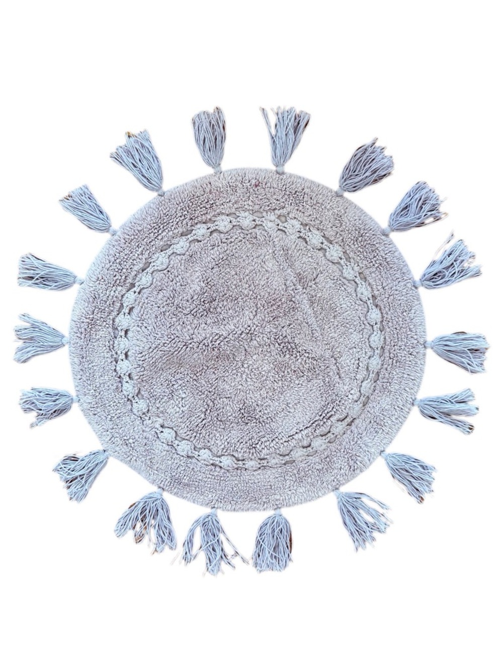 Wild Sage "Cindy" Round Boho Bath Mat with Tassels - Lilac